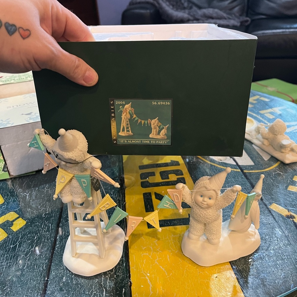 Department 56 Ceramic Figurines with Green and Yellow Accents birthday set
